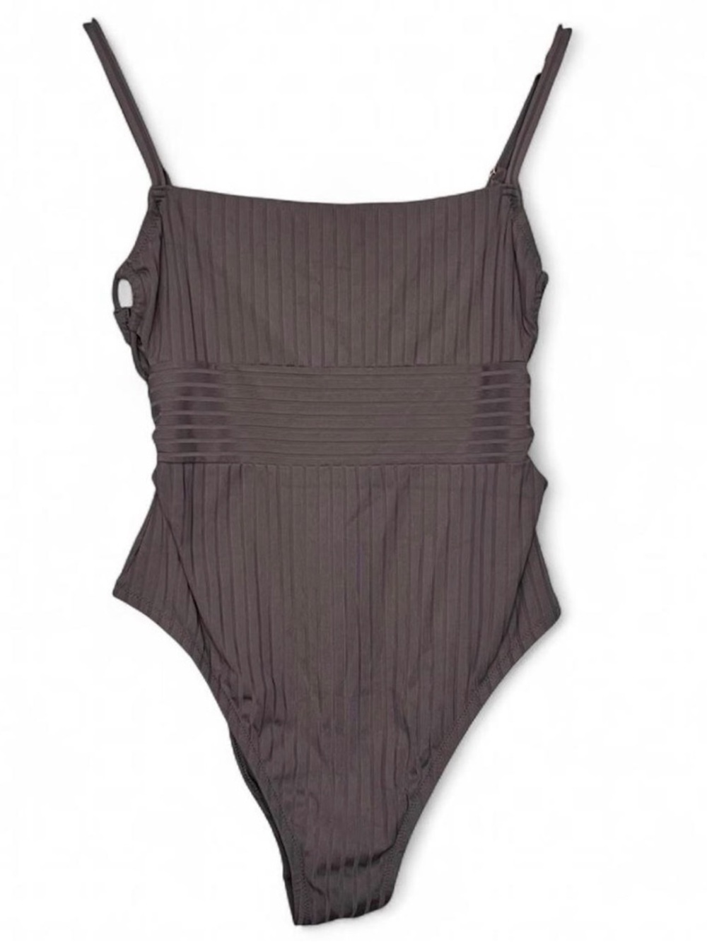 Shade & Shore Women’s Gray Ribbed One-Piece Swimsuit Size Large Cutout Sides